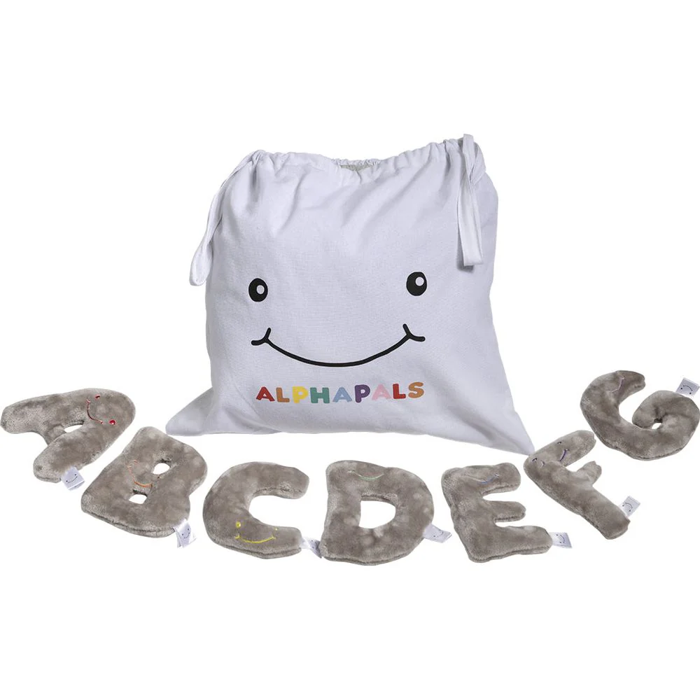 Alphabet Mini Plush Set - Rhino Grey Letters with White Drawstring Bag - Image 2