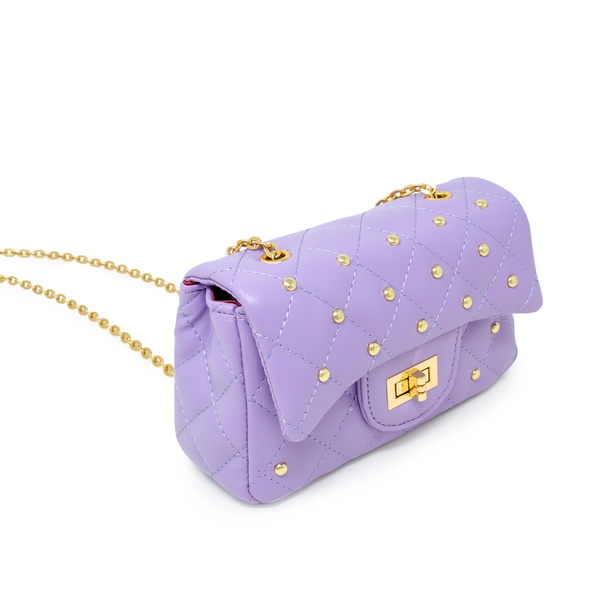 Classic Quilted Stud Handbag - Purple - Image 2