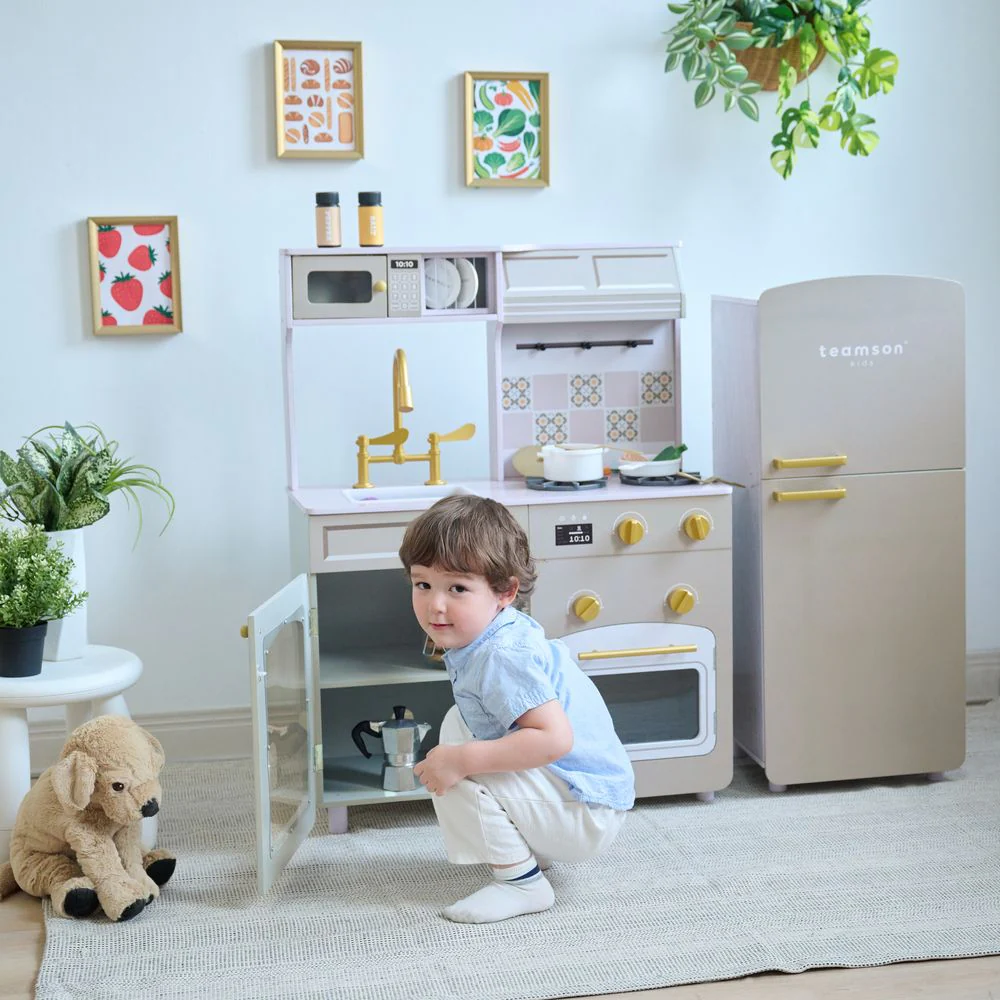 Little Chef Normandy Wooden Play Kitchen with Modular Fridge & Sink - Grey - Image 2