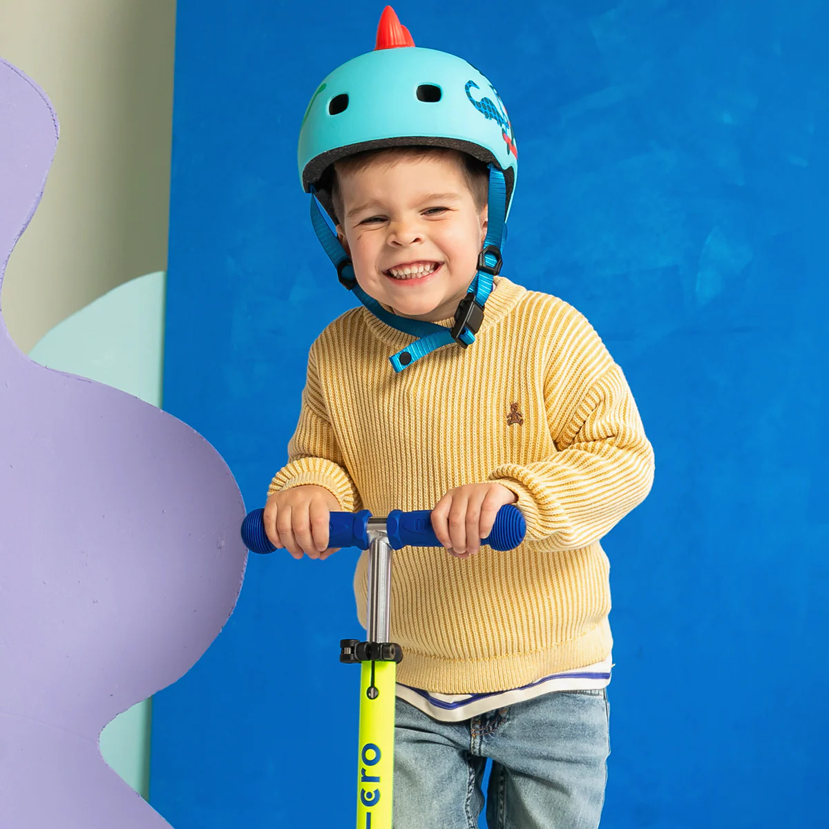 Mini Deluxe Foldable LED Scooter - Neon Canary Yellow/Blue - Image 3