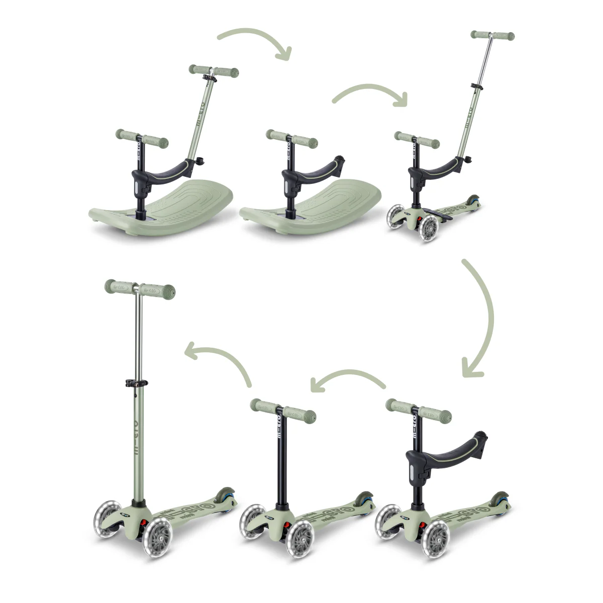 Mini Deluxe Rock & Go LED Scooter - Olive Sage - Image 9