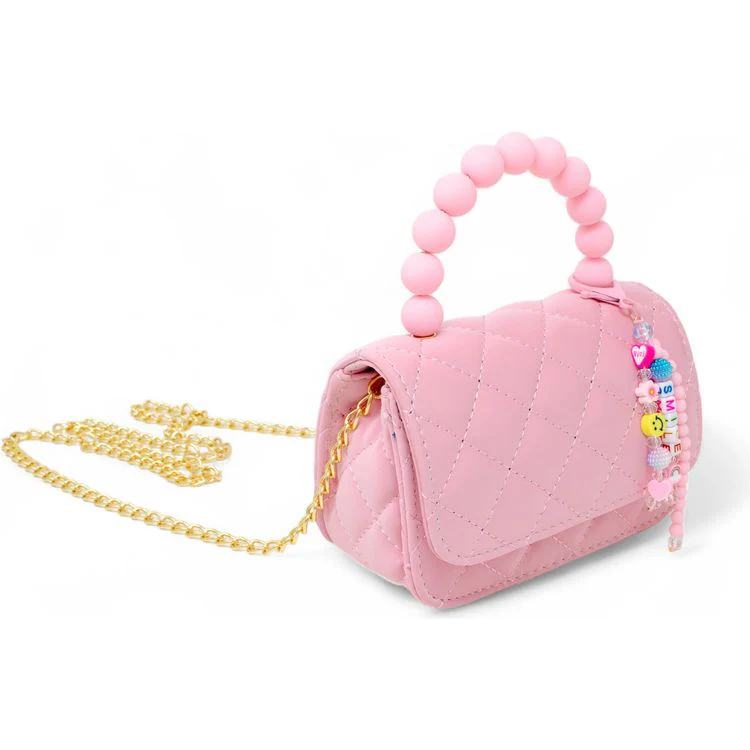 Pearl Handle Message Charm Handbag - Pink - Image 3
