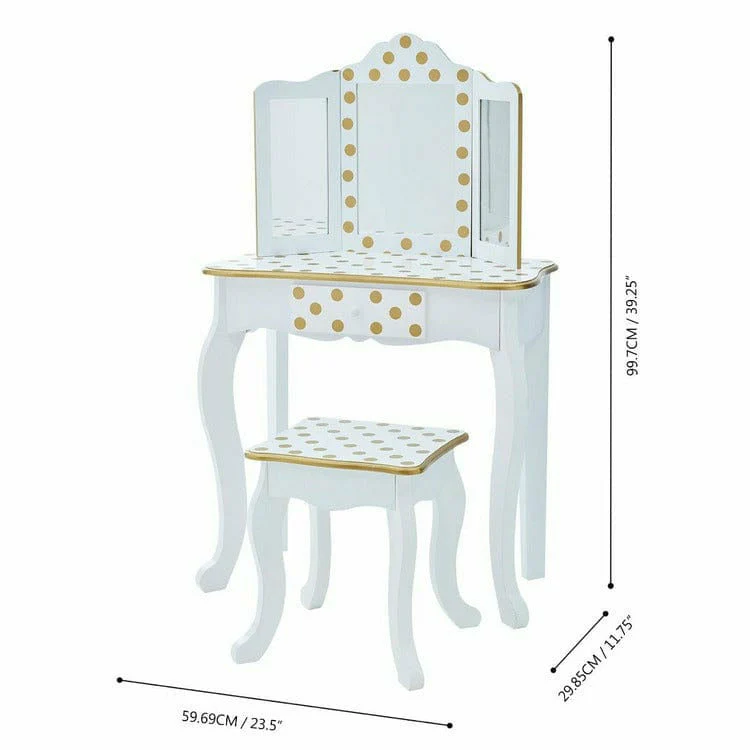 Polka Dot Gisele Play Vanity Set - White/Gold - Image 6