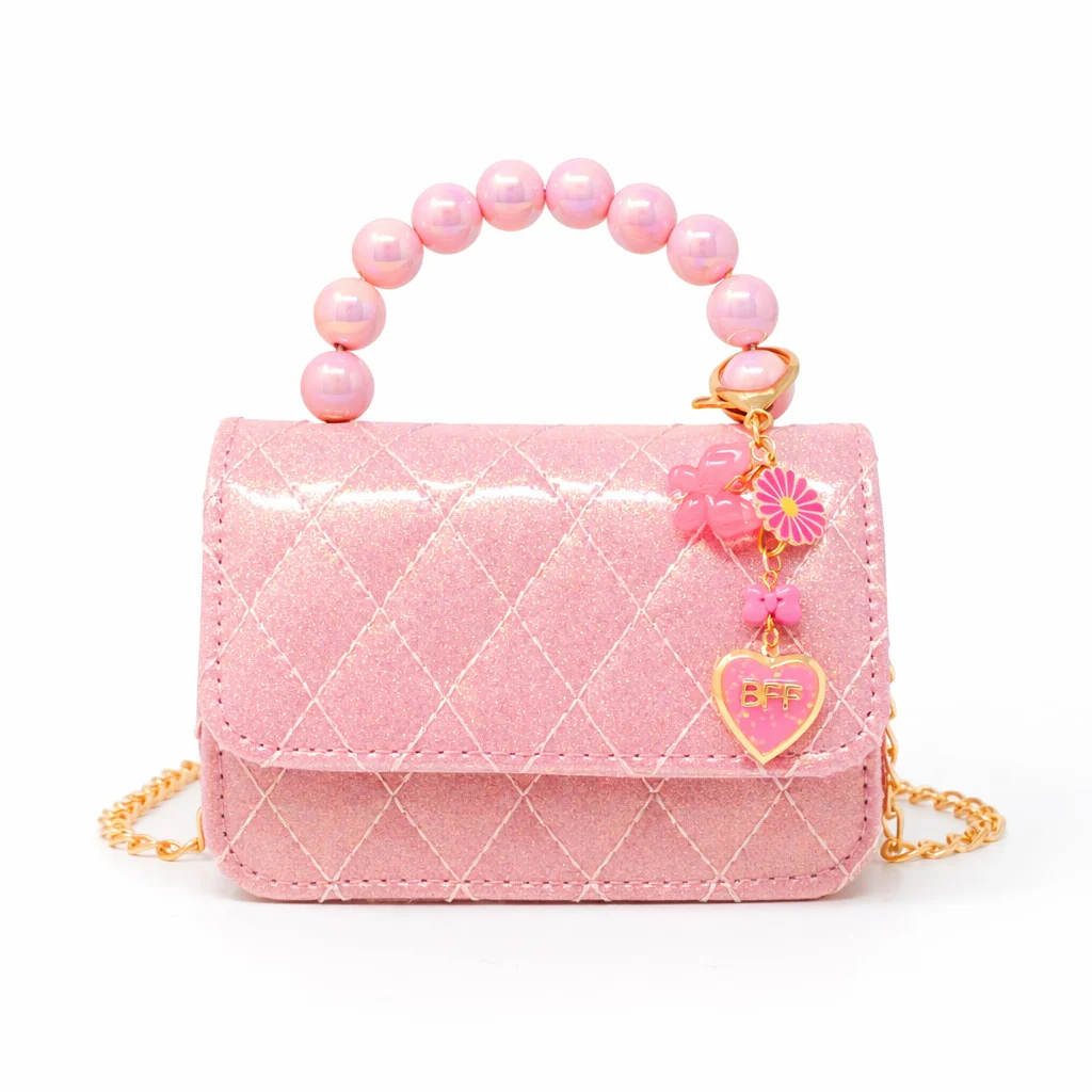 Quilted BFF Blossom Pearl Handle Handbag - Pink Lemonade