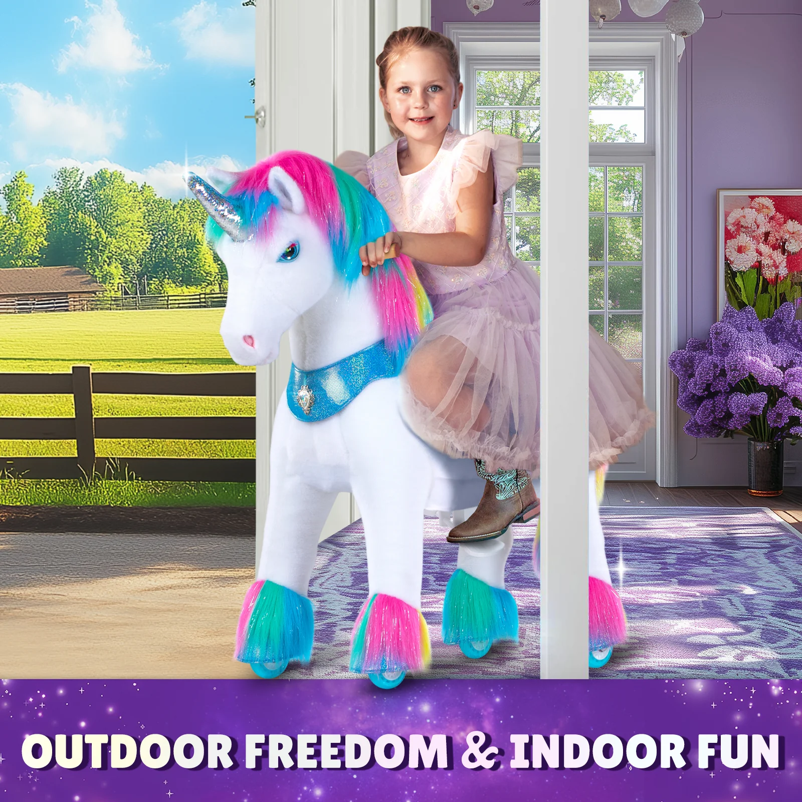 Rainbow Unicorn Model Y Ride on Toy - 4-7 Years - Image 2