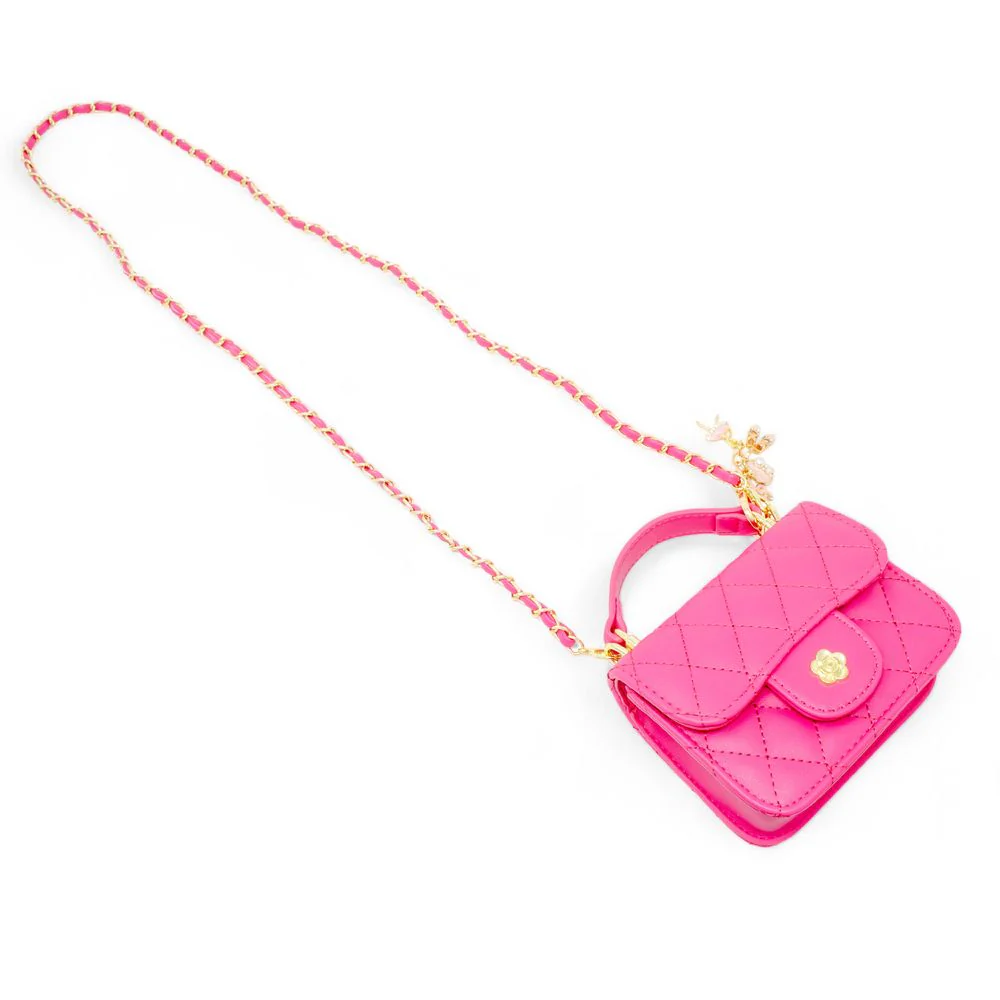 Tiny Quilted Ballet Charm Handbag - Hot Pink - Image 2