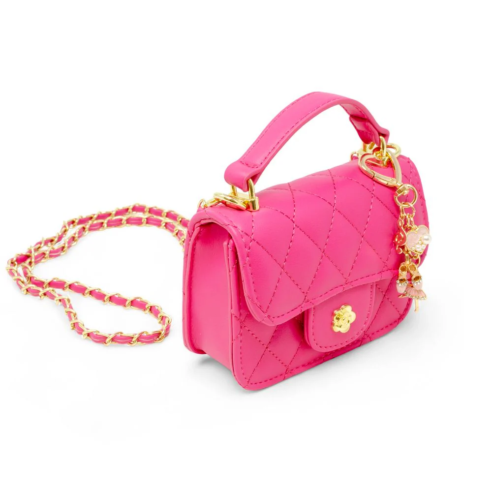 Tiny Quilted Ballet Charm Handbag - Hot Pink - Image 3