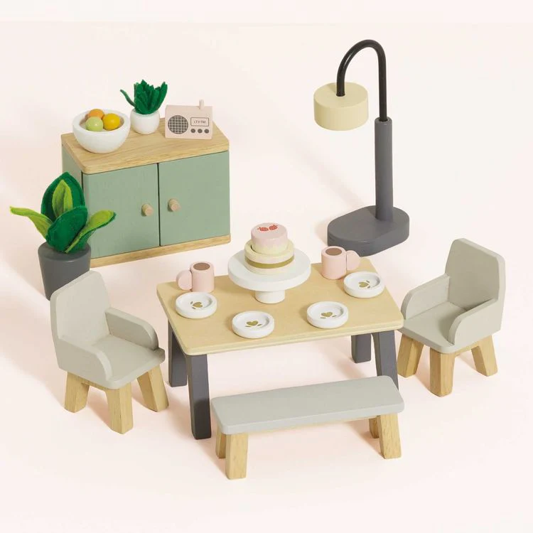 18-Piece Wooden Dollhouse Dining Room Set - Image 2