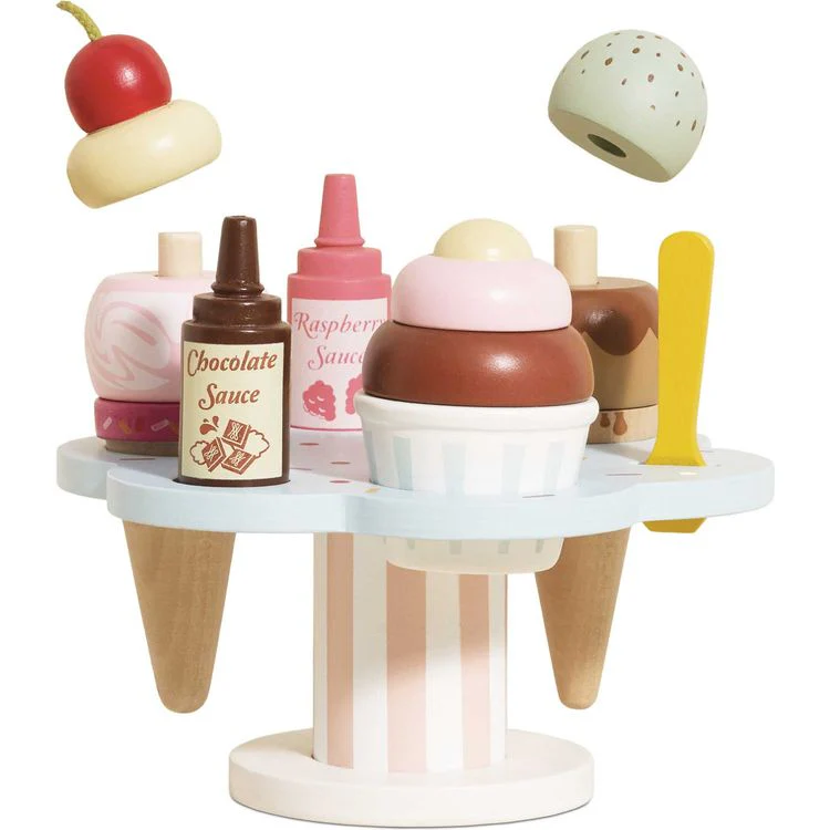 Wooden Ice Cream Stand & Toppings